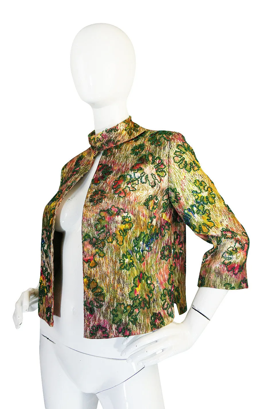 1950s Hand Beaded Gold Metallic Crop Jacket