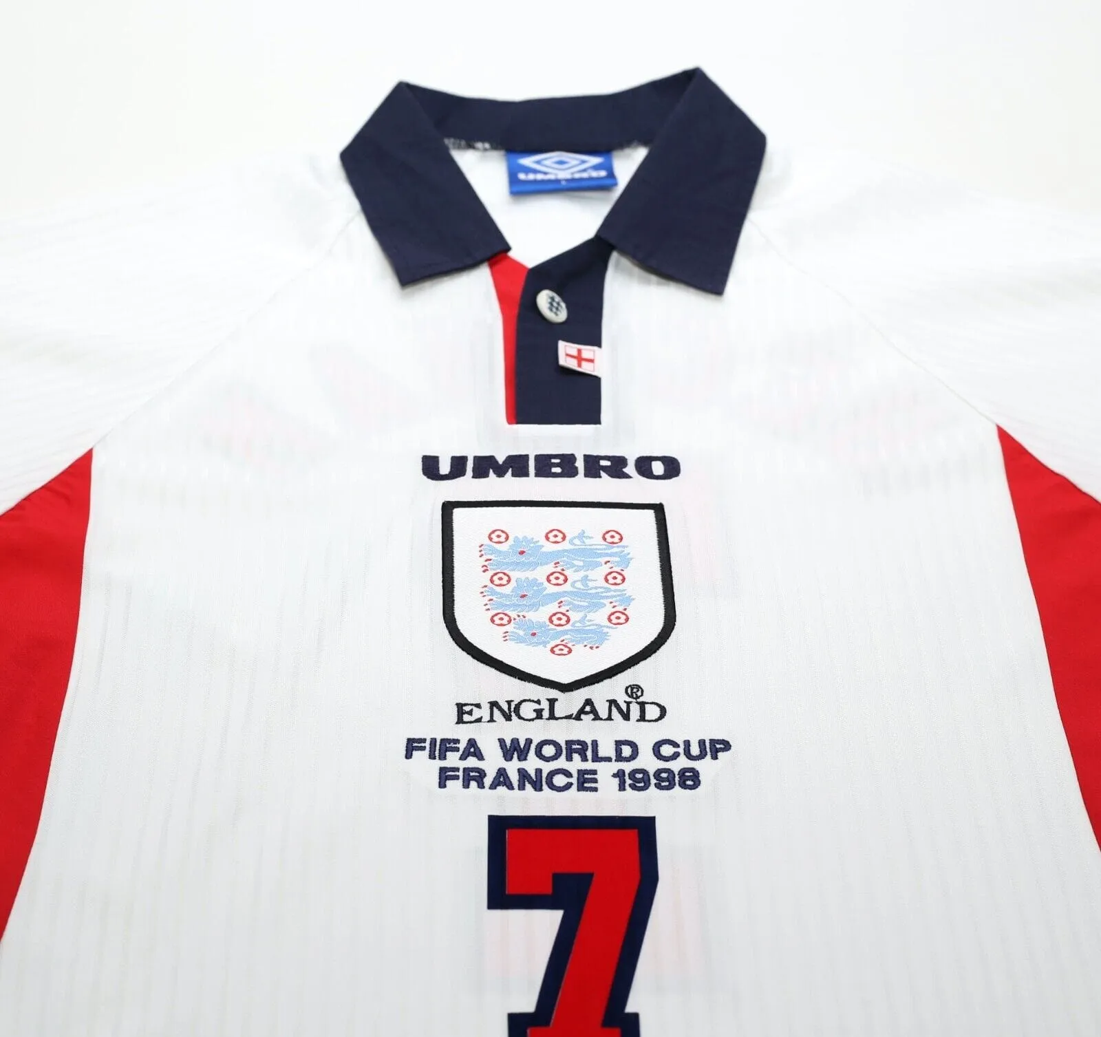 1997/99 BECKHAM #7 England Vintage Umbro Home Football Shirt (M/L) World Cup 98