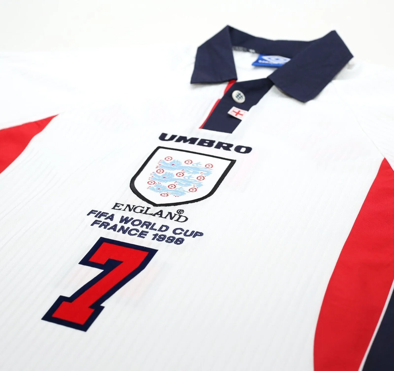 1997/99 BECKHAM #7 England Vintage Umbro Home Football Shirt (M/L) World Cup 98