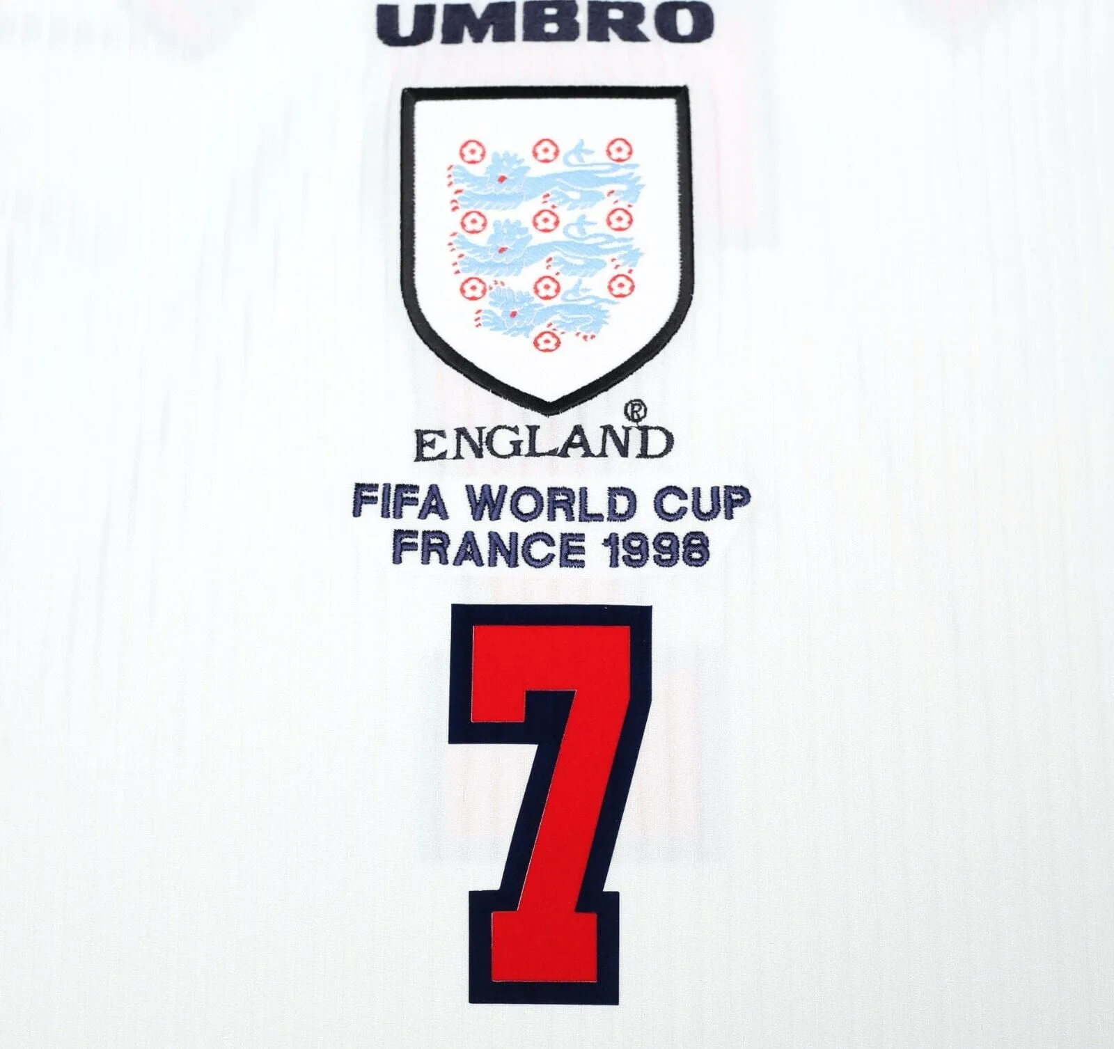 1997/99 BECKHAM #7 England Vintage Umbro Home Football Shirt (M/L) World Cup 98