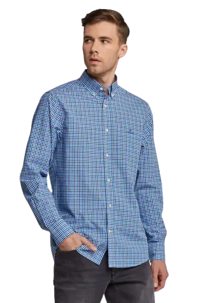 3 Colour Gingham Shirt - College Blue | Pumpkin Orange