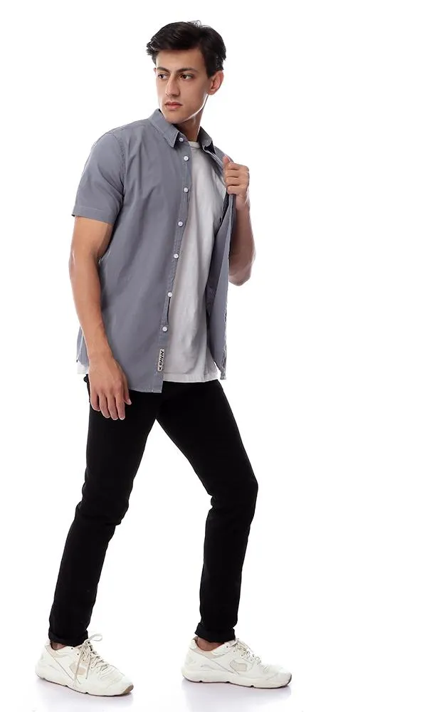 49357 Dark Grey Roll-Up Long Sleeves Solid Shirt