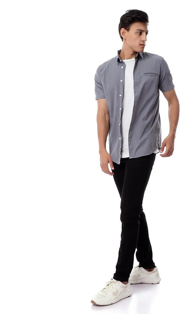 49357 Dark Grey Roll-Up Long Sleeves Solid Shirt