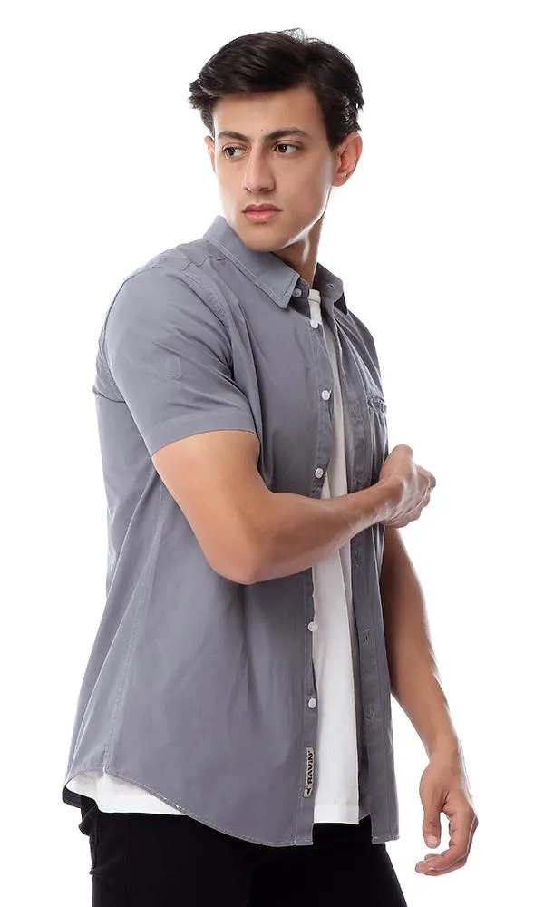 49357 Dark Grey Roll-Up Long Sleeves Solid Shirt