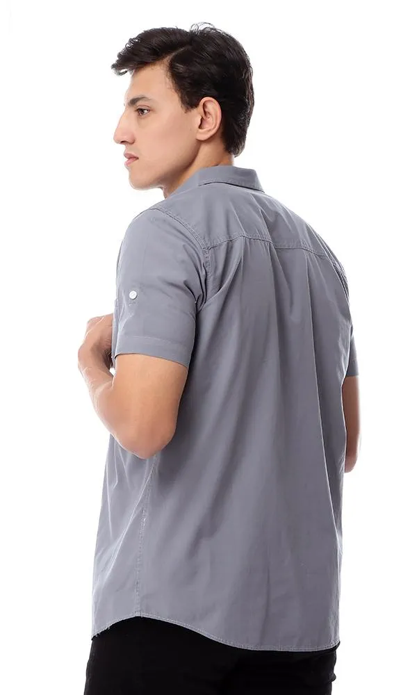 49357 Dark Grey Roll-Up Long Sleeves Solid Shirt