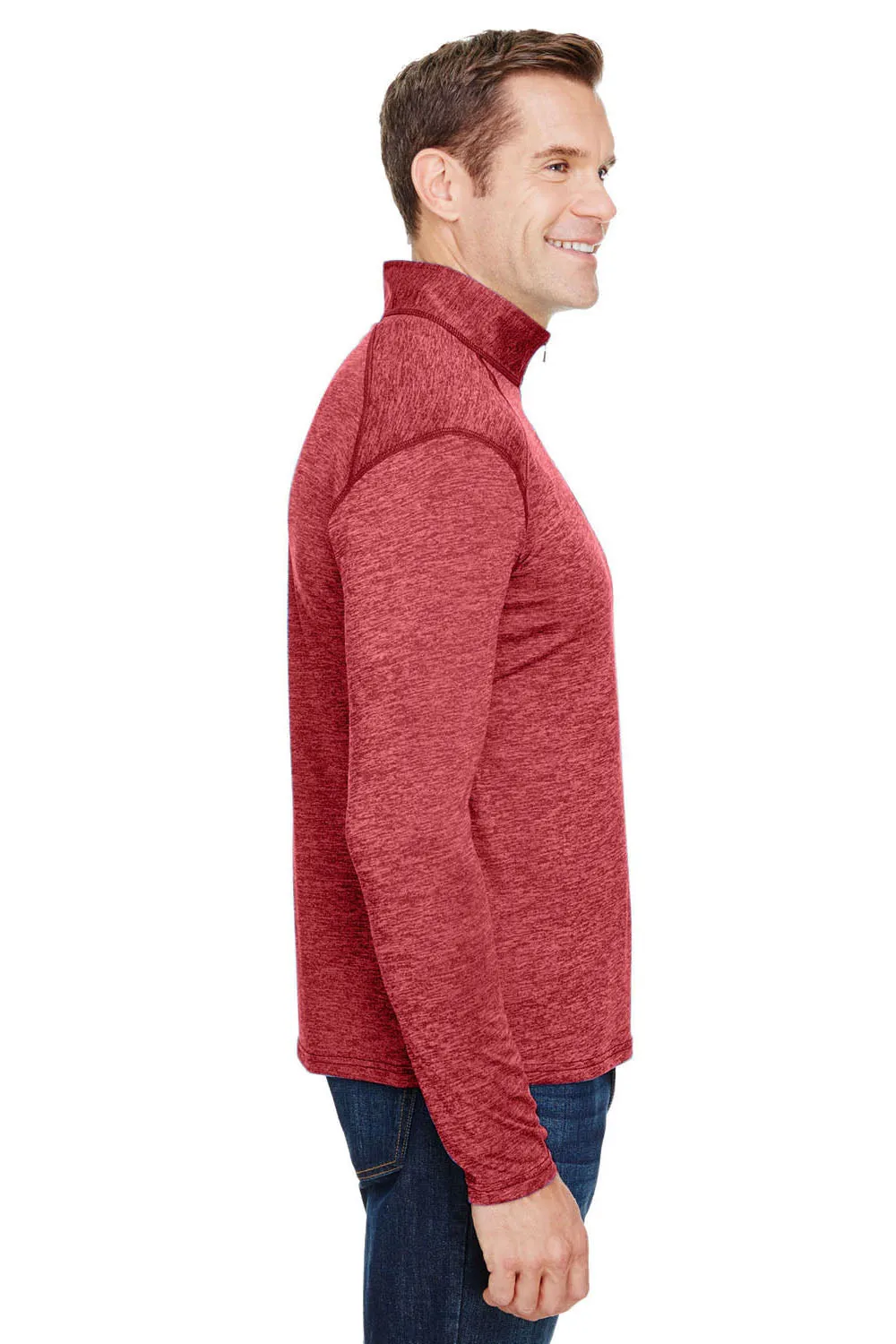 A4 Mens Tonal Space Dye Performance Moisture Wicking 1/4 Zip Sweatshirt - Red