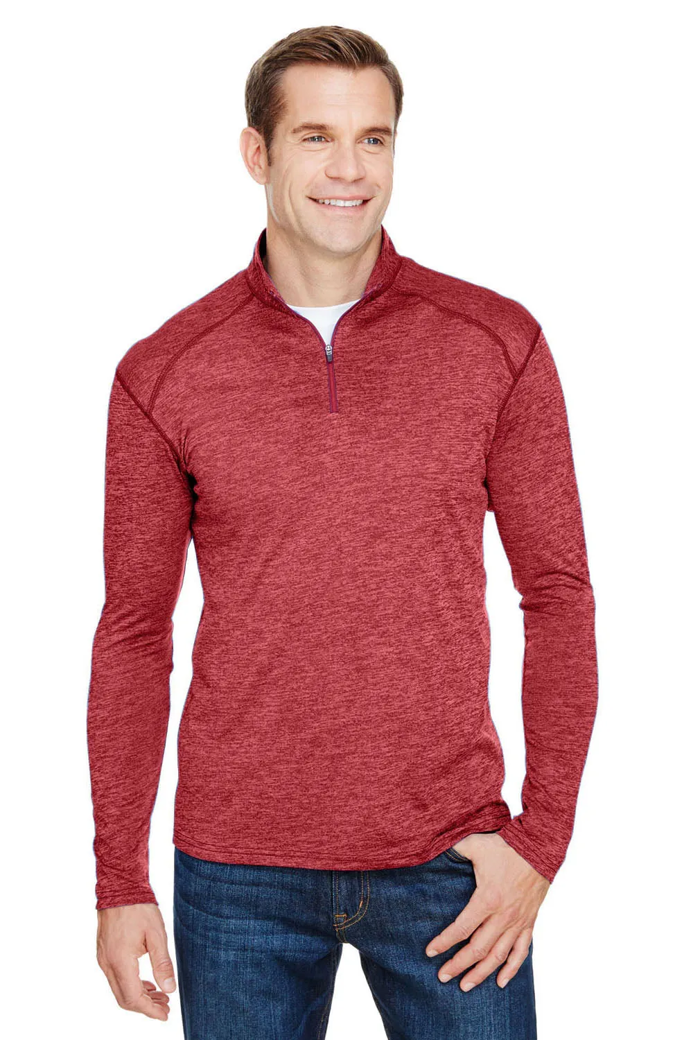 A4 Mens Tonal Space Dye Performance Moisture Wicking 1/4 Zip Sweatshirt - Red