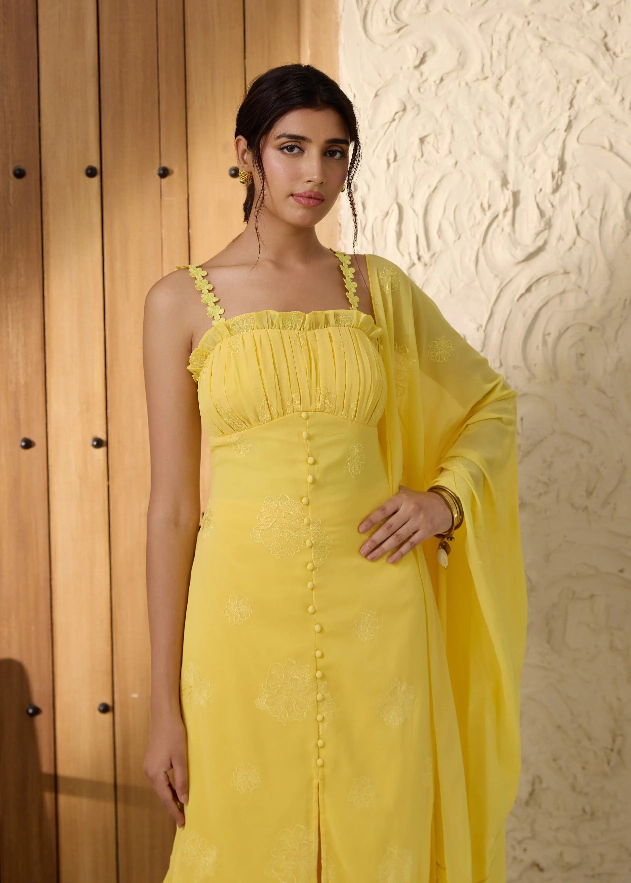 Aarya Yellow Embroidered Georgette Kurta Set