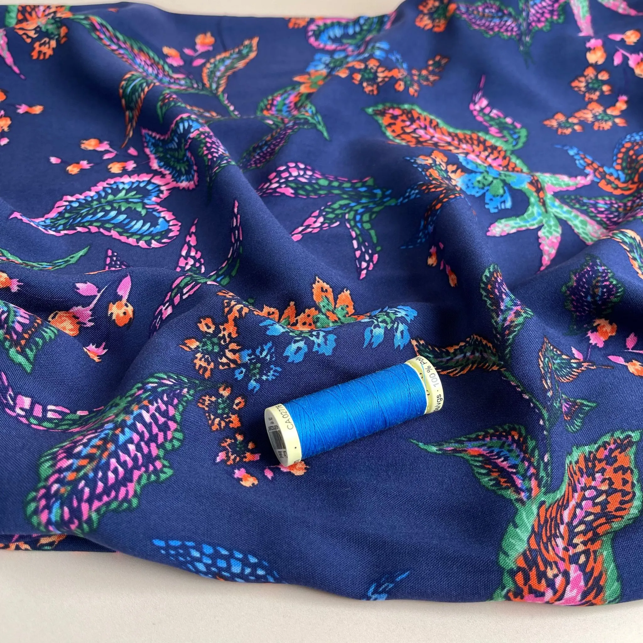 Abstract Foliage Navy Rayon Viscose Fabric