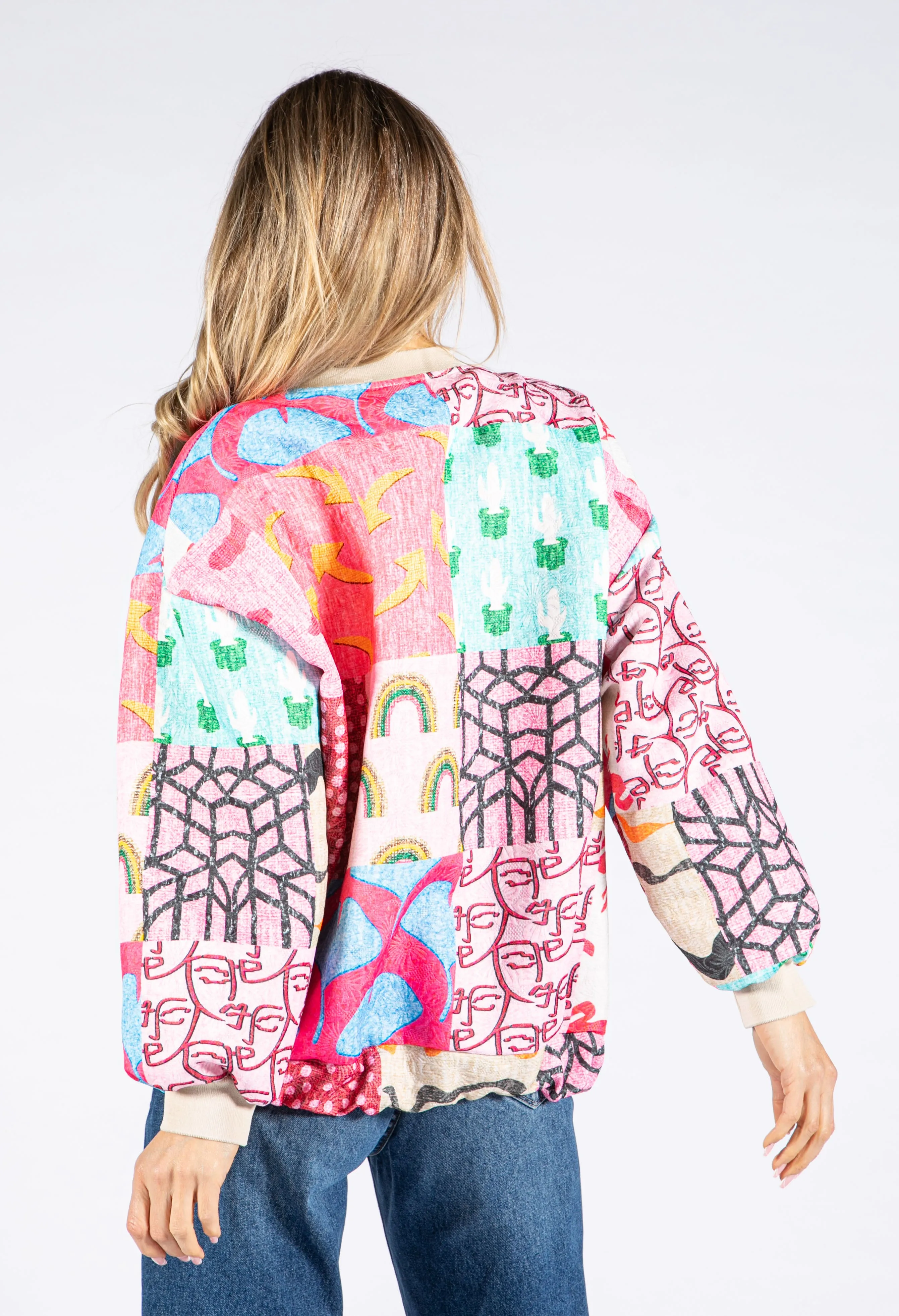 Abstract Patchwork Bomber Jacket