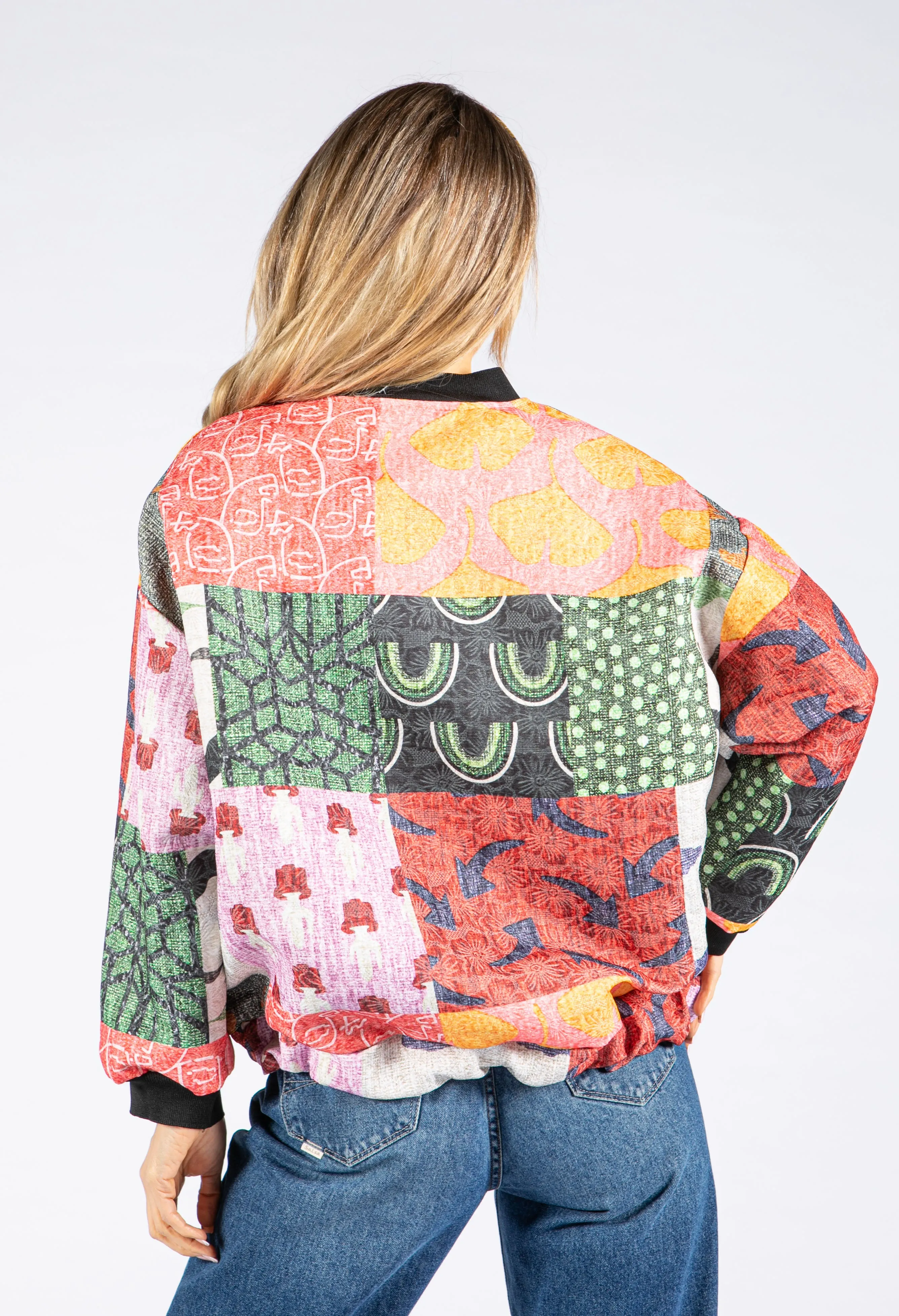 Abstract Patchwork Bomber Jacket