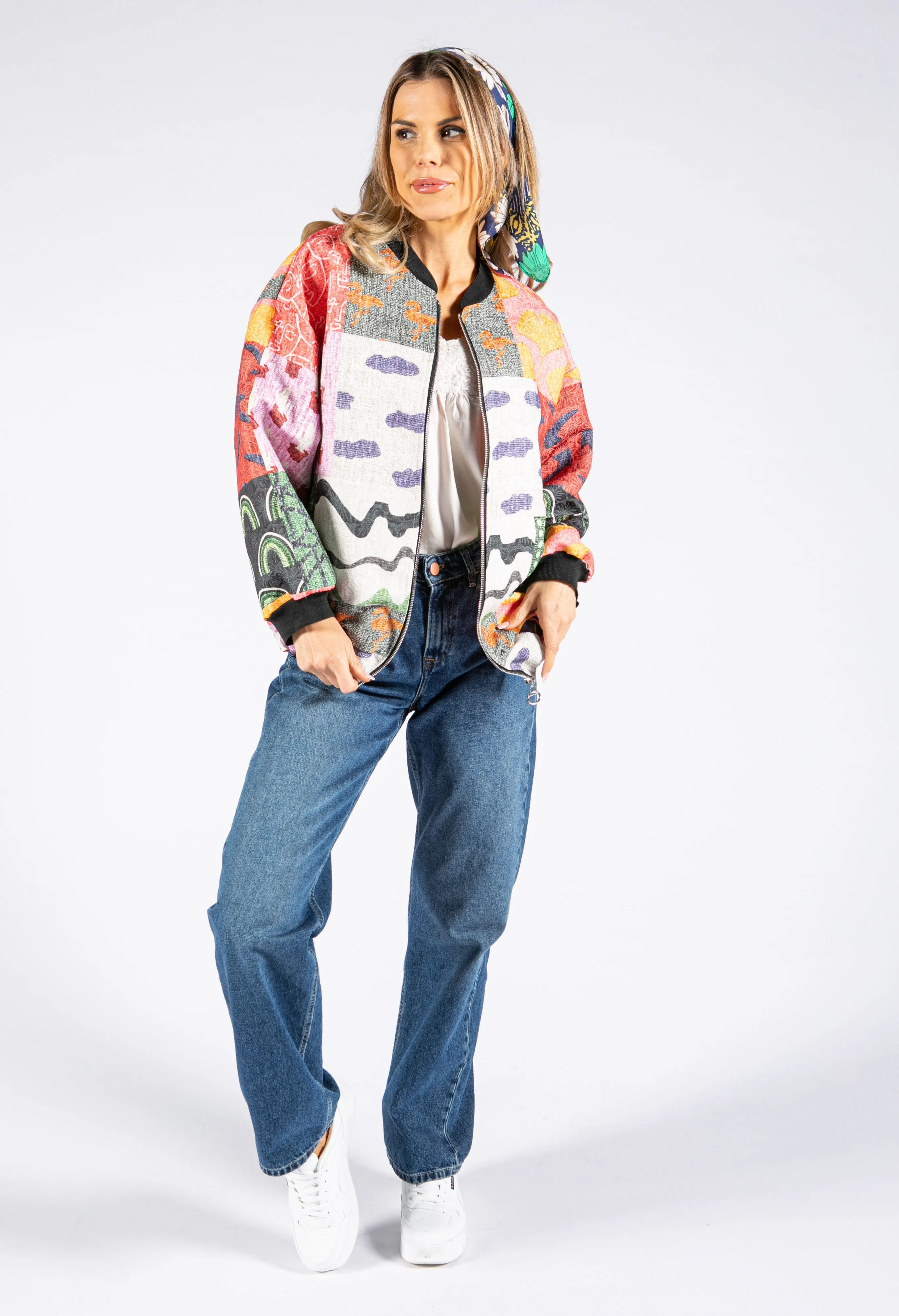 Abstract Patchwork Bomber Jacket