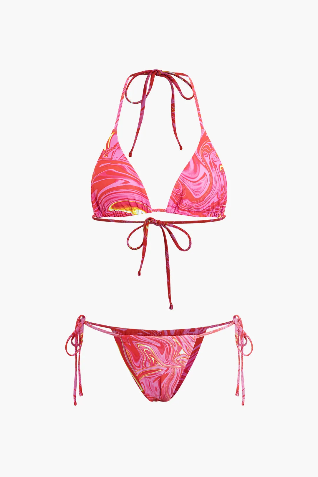 Abstract Print Mesh Four-Piece Swimsuit Set