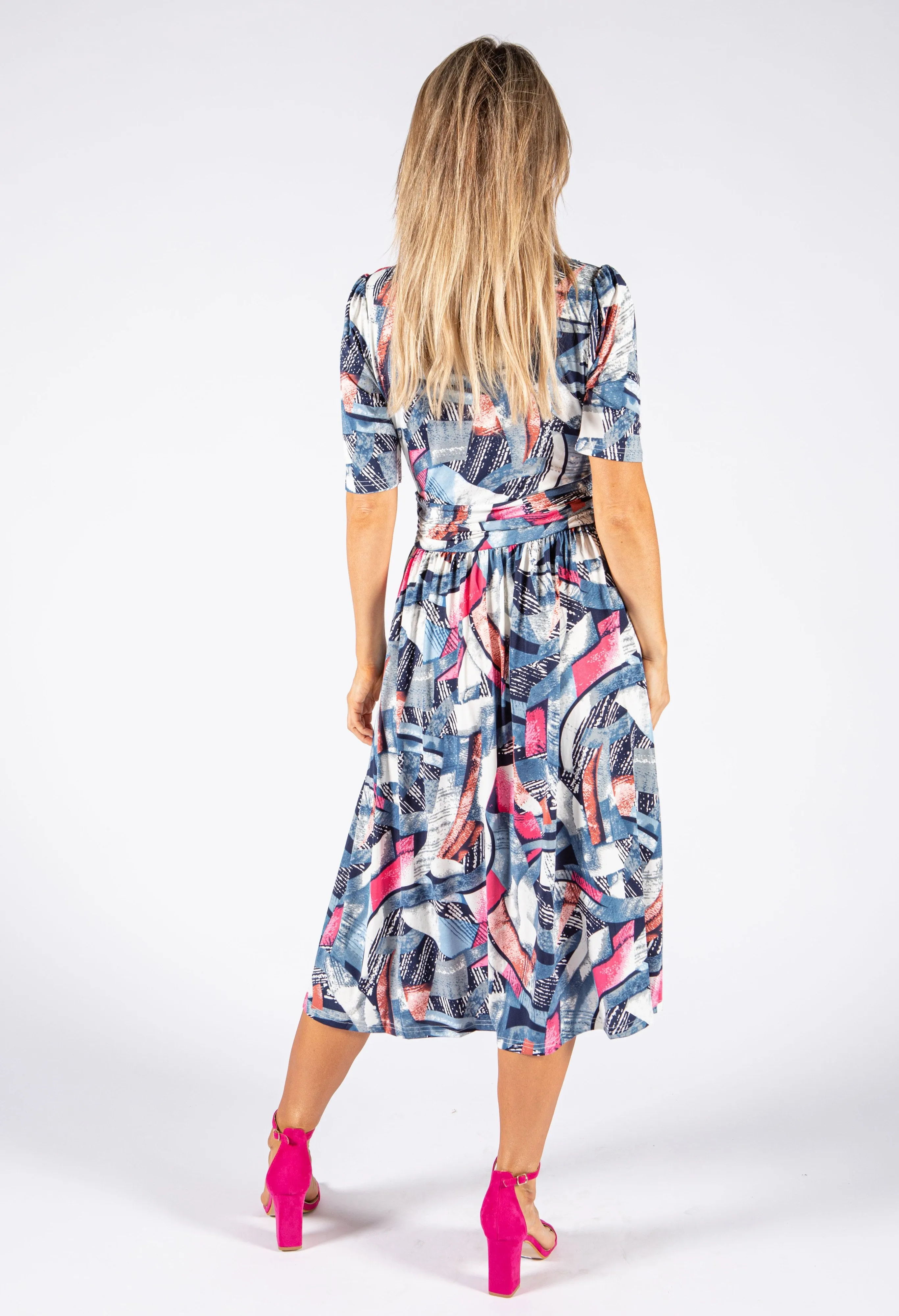 Abstract Print V Neckline Dress