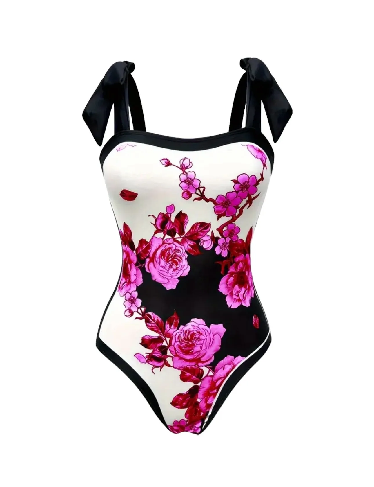 AD Floral Pattern 2 Piece Swimsuits Rose Red M