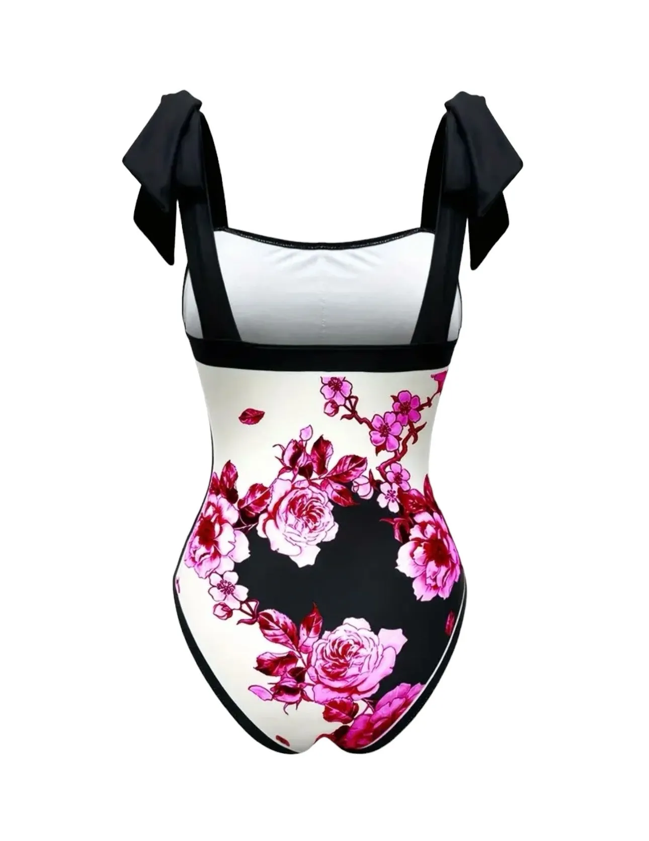 AD Floral Pattern 2 Piece Swimsuits Rose Red M