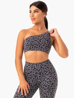 Adapt One Shoulder Sports Bra - Grey Leopard