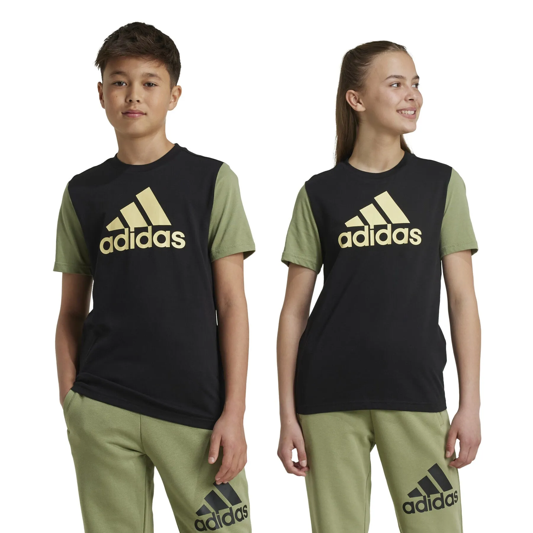 ADIDAS KIDS ESSENTIALS BIG LOGO COLORBLOCK BLACK/YELLOW TEE