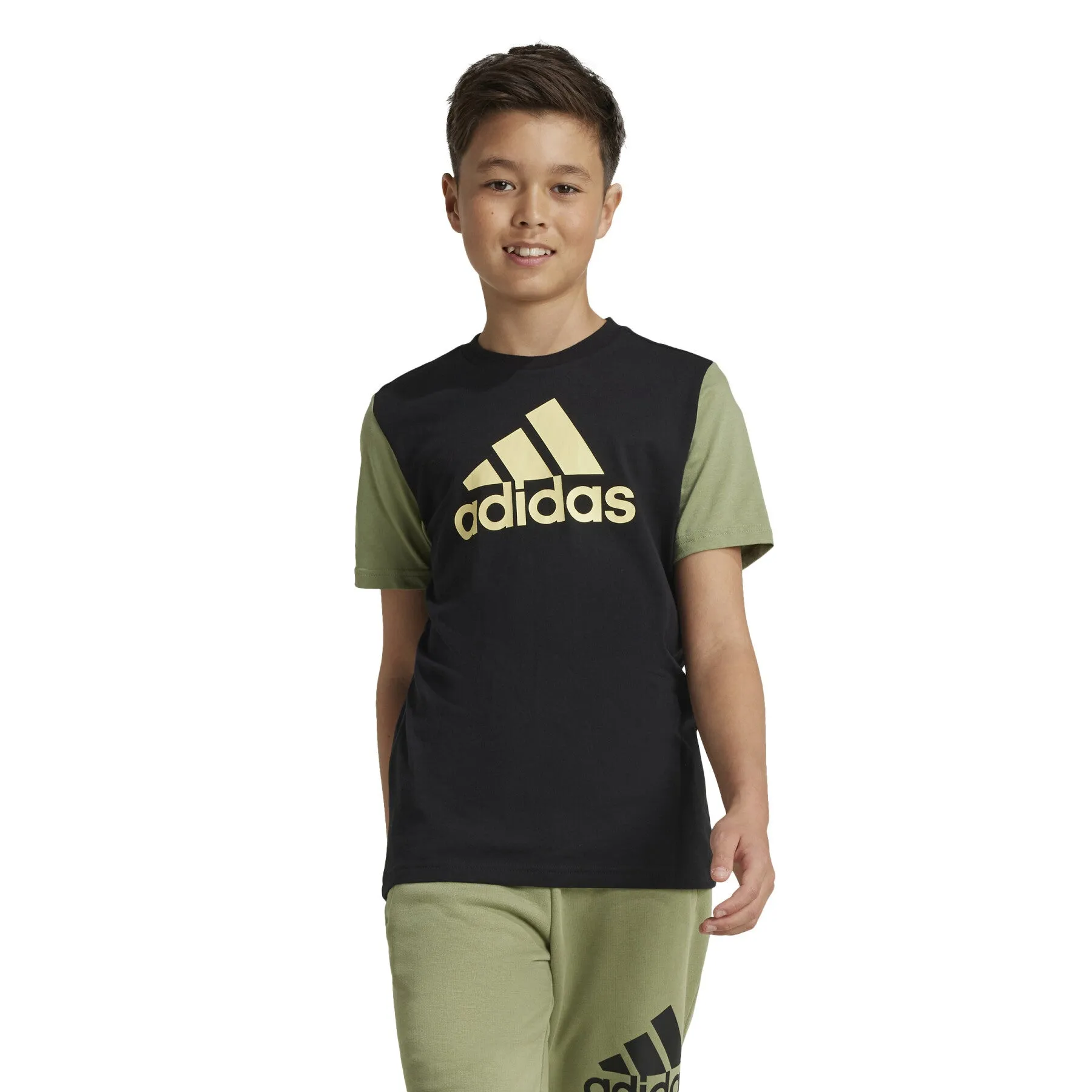 ADIDAS KIDS ESSENTIALS BIG LOGO COLORBLOCK BLACK/YELLOW TEE