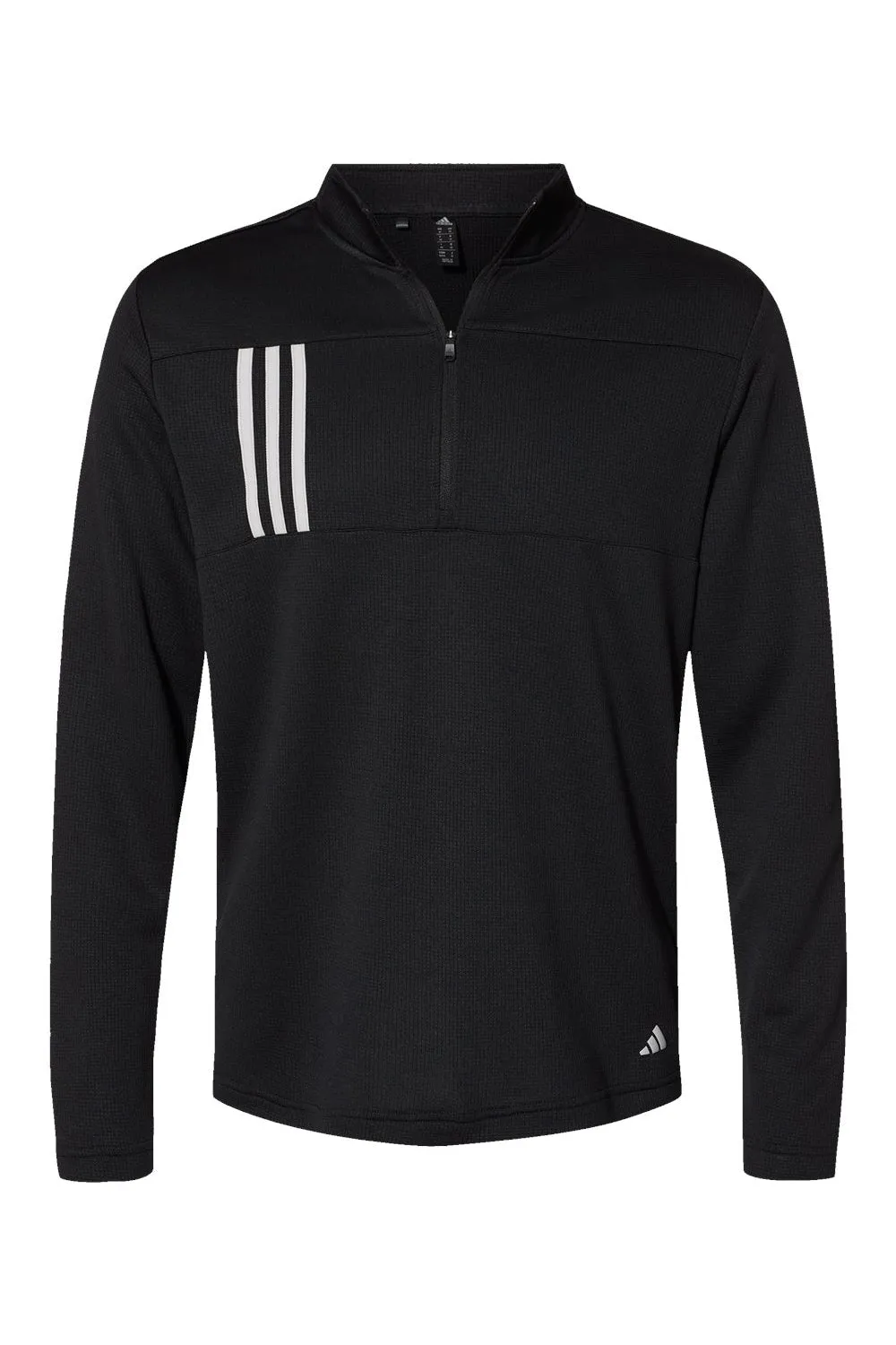 Adidas Mens 3 Stripes Double Knit Moisture Wicking 1/4 Zip Sweatshirt - Black - NEW