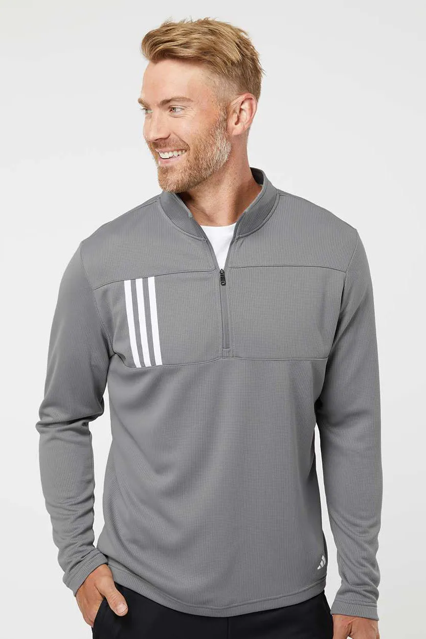 Adidas Mens 3 Stripes Double Knit Moisture Wicking 1/4 Zip Sweatshirt - Grey/White - NEW