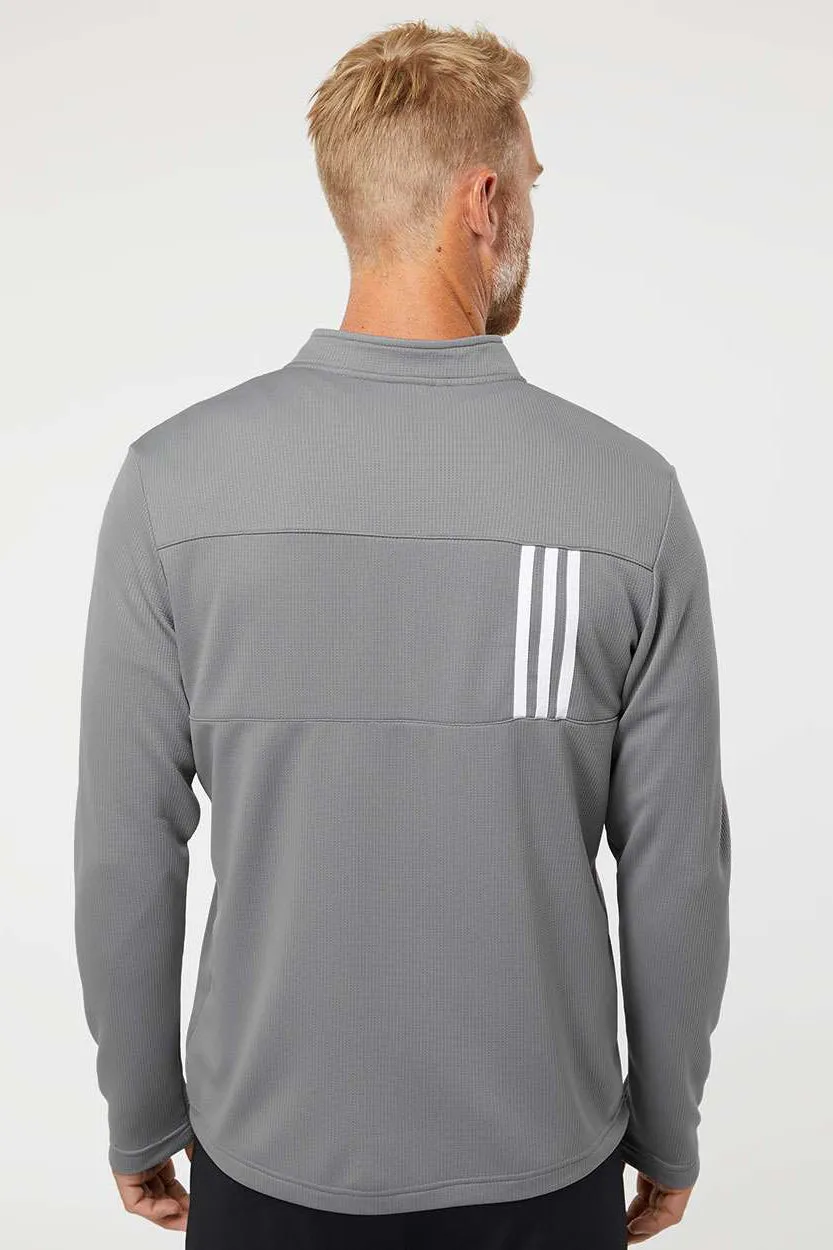 Adidas Mens 3 Stripes Double Knit Moisture Wicking 1/4 Zip Sweatshirt - Grey/White - NEW