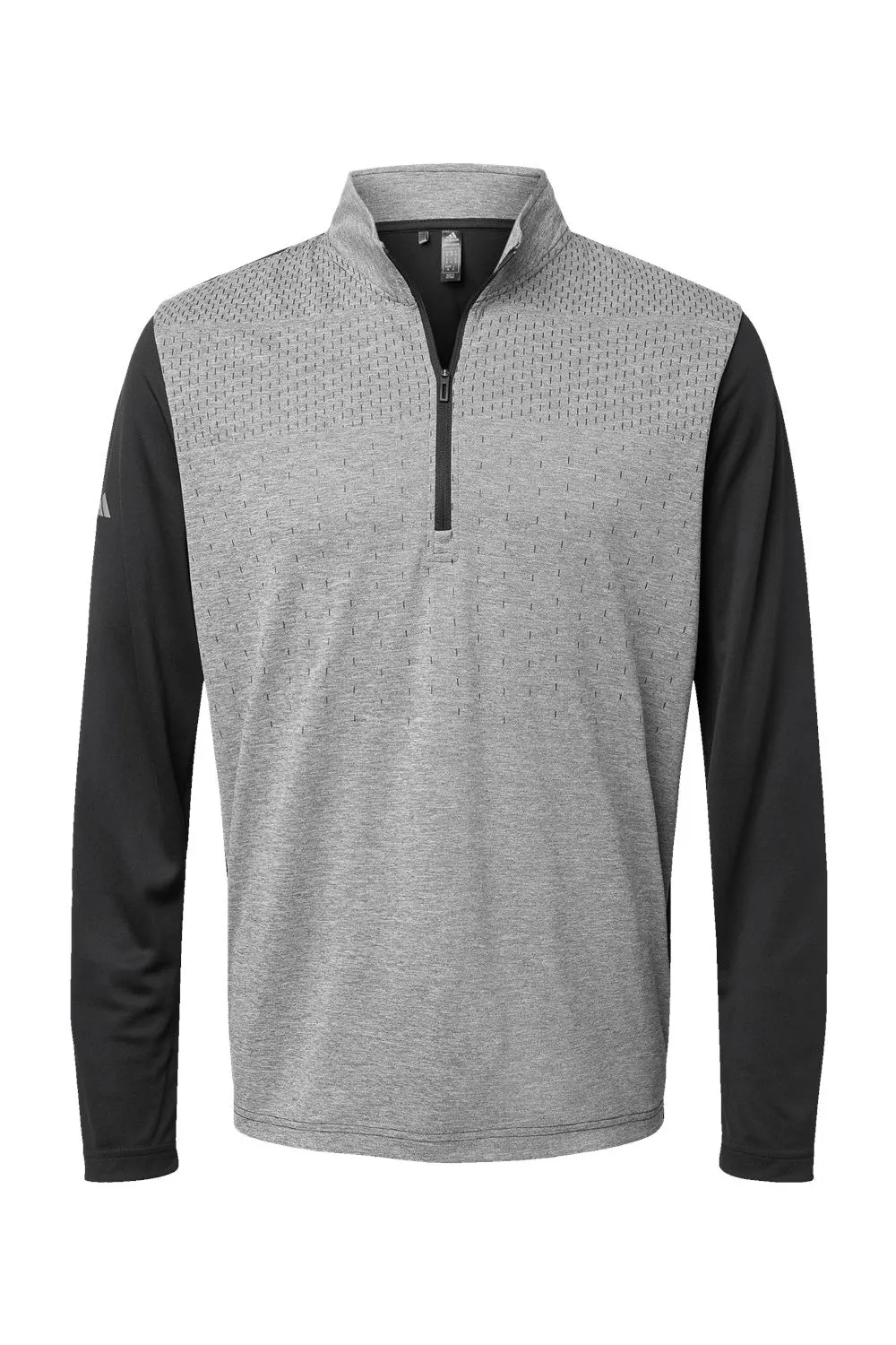 Adidas Mens Heather Block Print Moisture Wicking 1/4 Zip Sweatshirt - Black Melange/Black/Grey - NEW