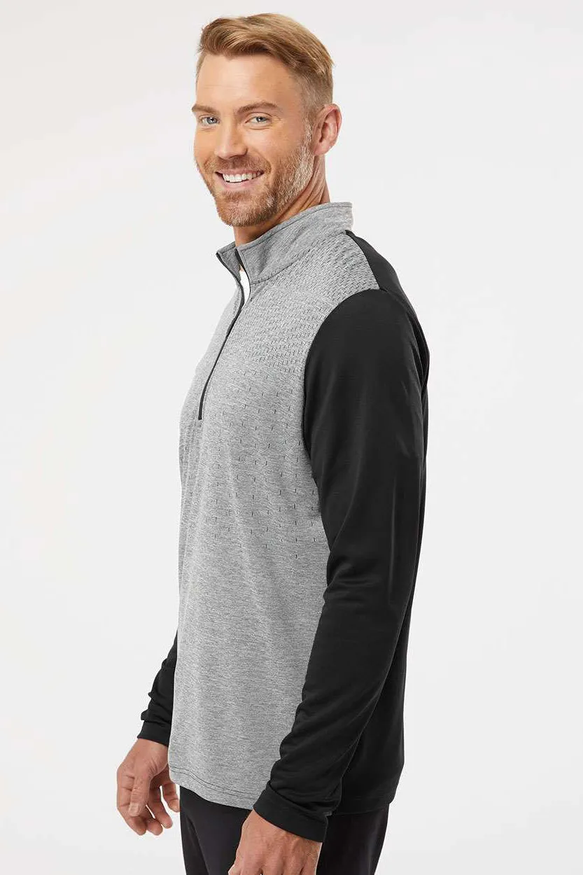 Adidas Mens Heather Block Print Moisture Wicking 1/4 Zip Sweatshirt - Black Melange/Black/Grey - NEW