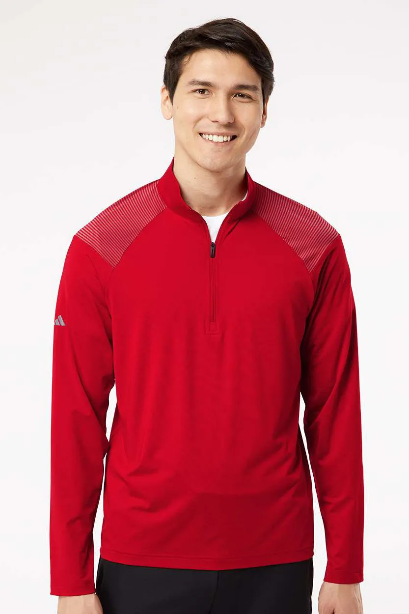 Adidas Mens Shoulder Stripe Moisture Wicking 1/4 Zip Sweatshirt - Team Power Red - NEW