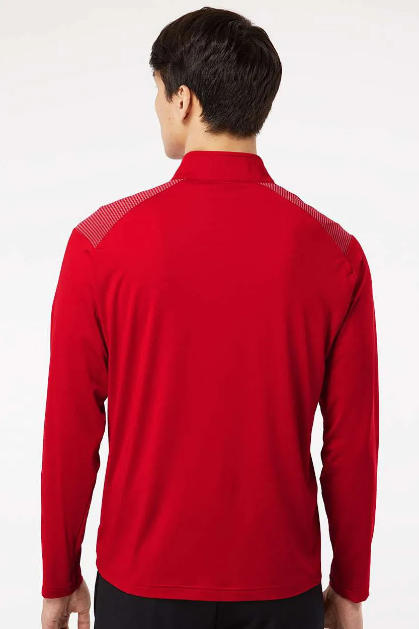 Adidas Mens Shoulder Stripe Moisture Wicking 1/4 Zip Sweatshirt - Team Power Red - NEW