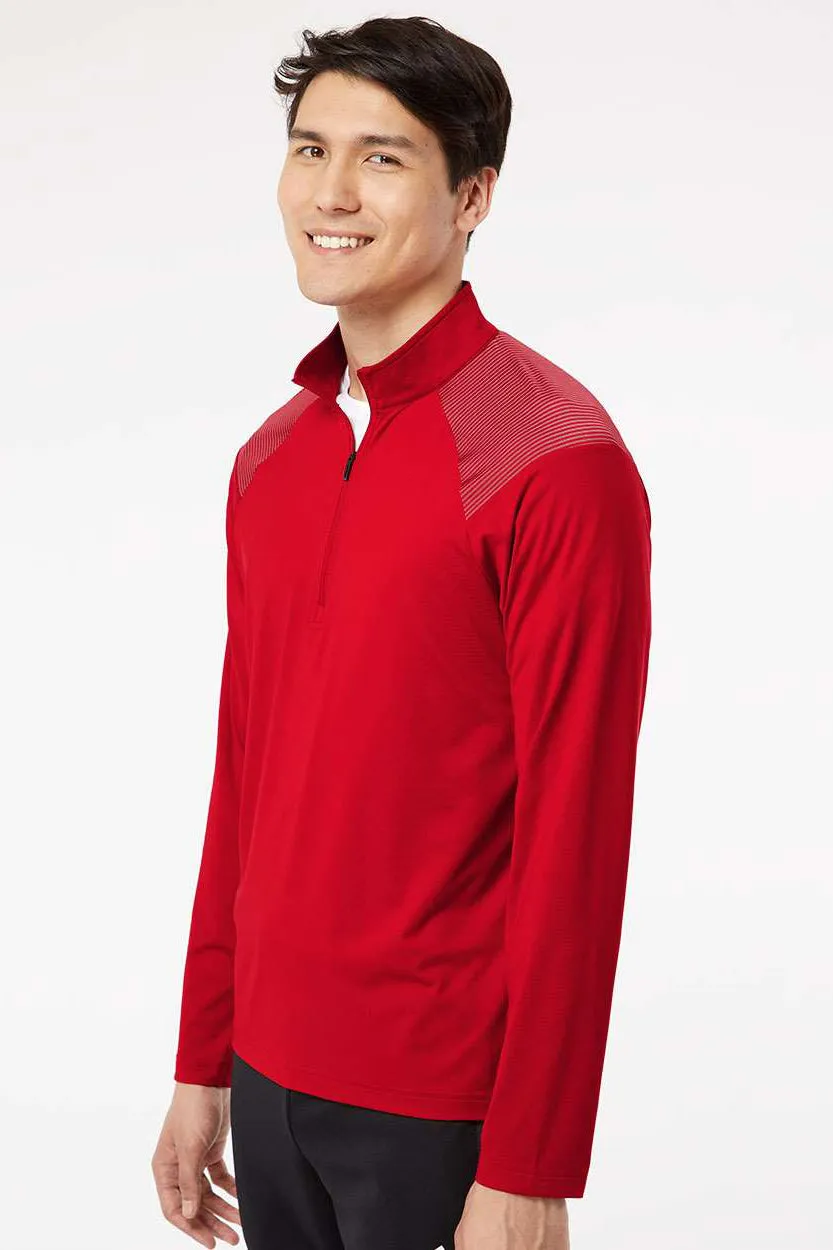 Adidas Mens Shoulder Stripe Moisture Wicking 1/4 Zip Sweatshirt - Team Power Red - NEW