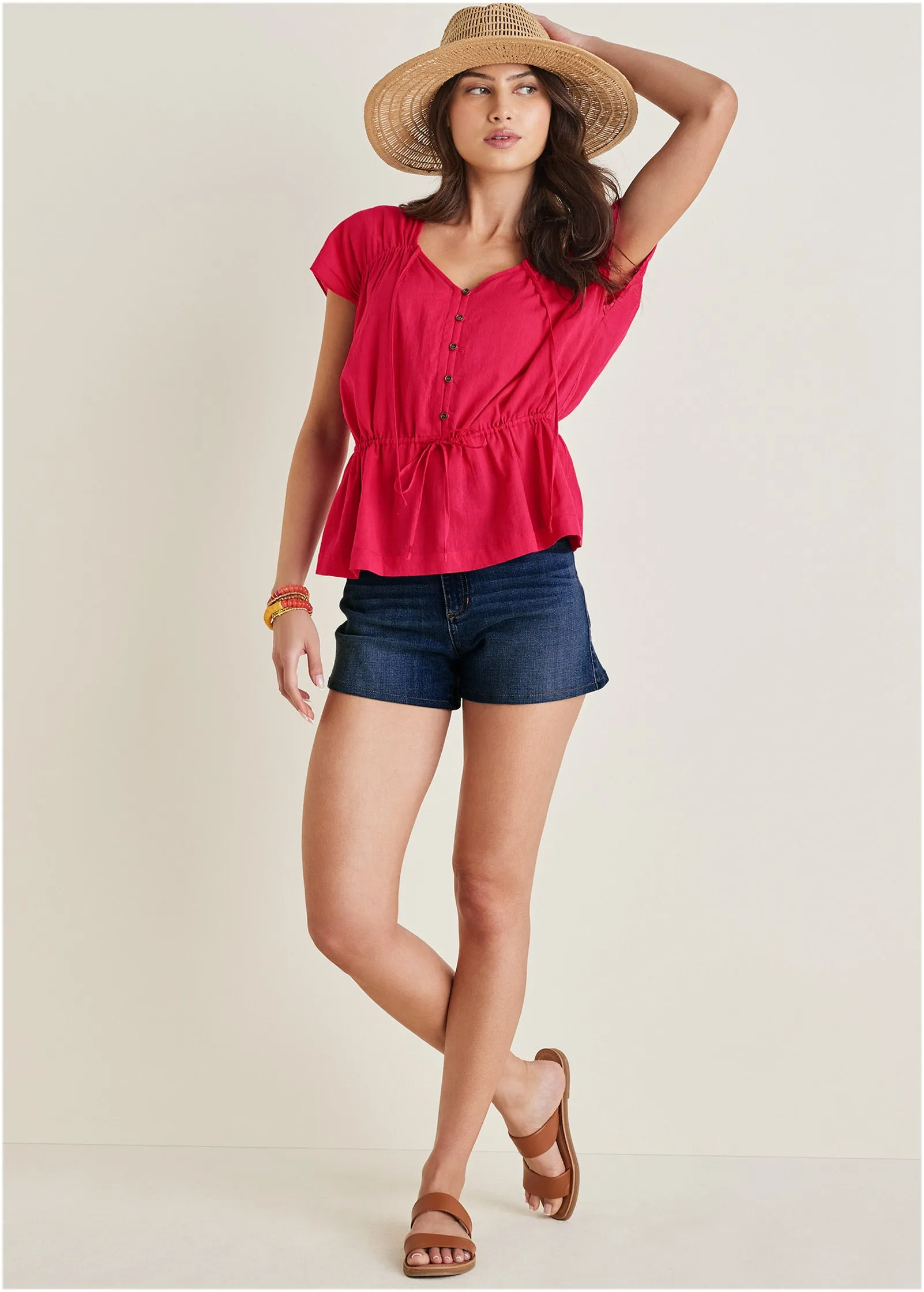 Adjustable Tie Front Top - Dark Pink