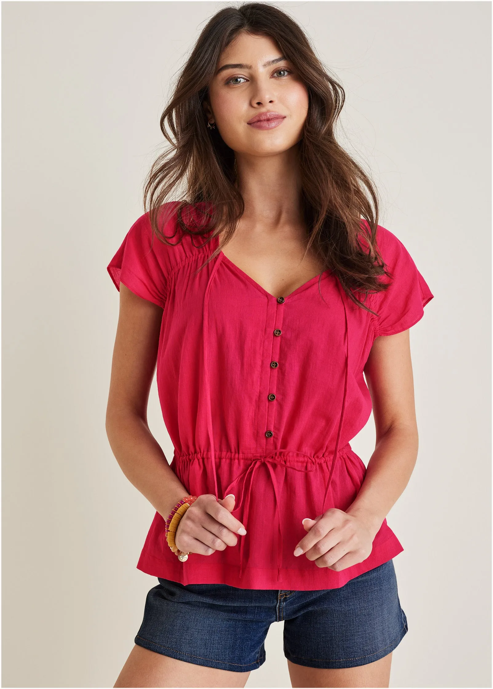 Adjustable Tie Front Top - Dark Pink