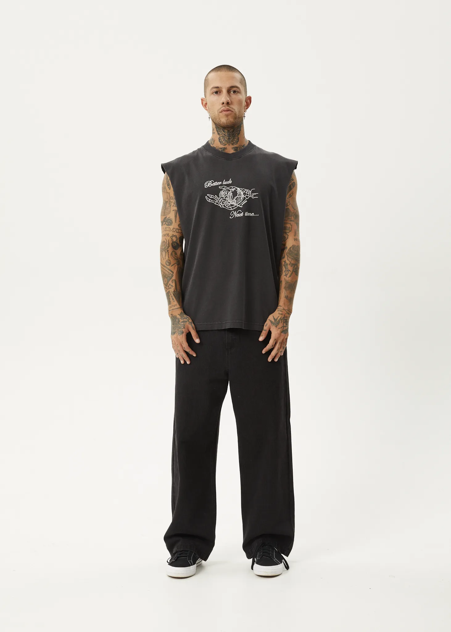 AFENDS Mens Bad Luck - Sleeveless Tee - Stone Black