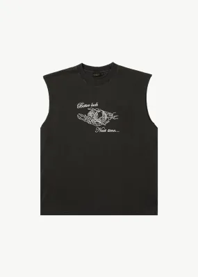 AFENDS Mens Bad Luck - Sleeveless Tee - Stone Black