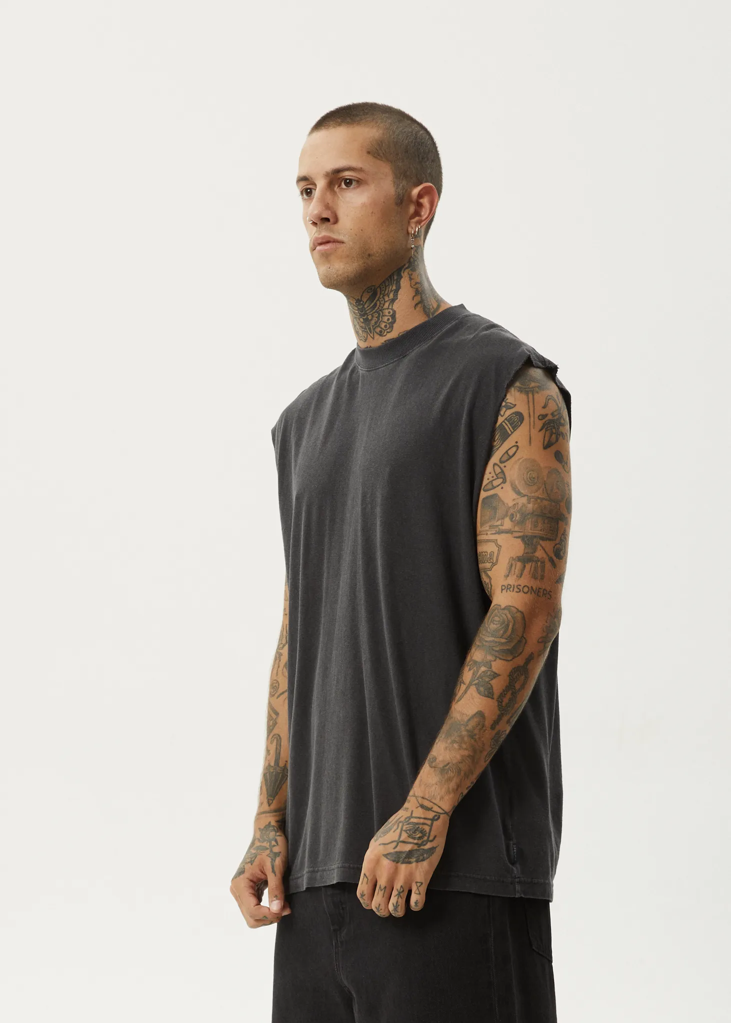 AFENDS Mens Vacation - Sleeveless Tee - Stone Black