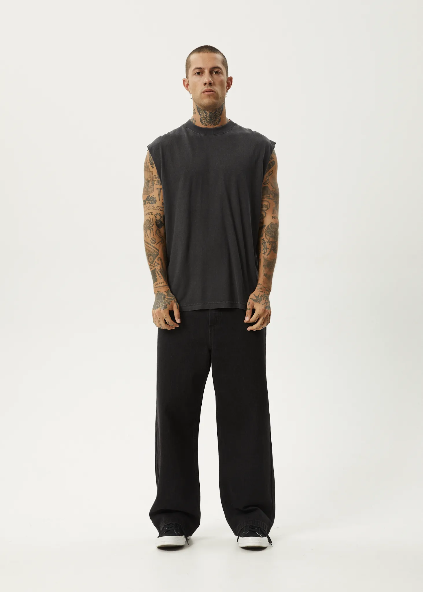 AFENDS Mens Vacation - Sleeveless Tee - Stone Black