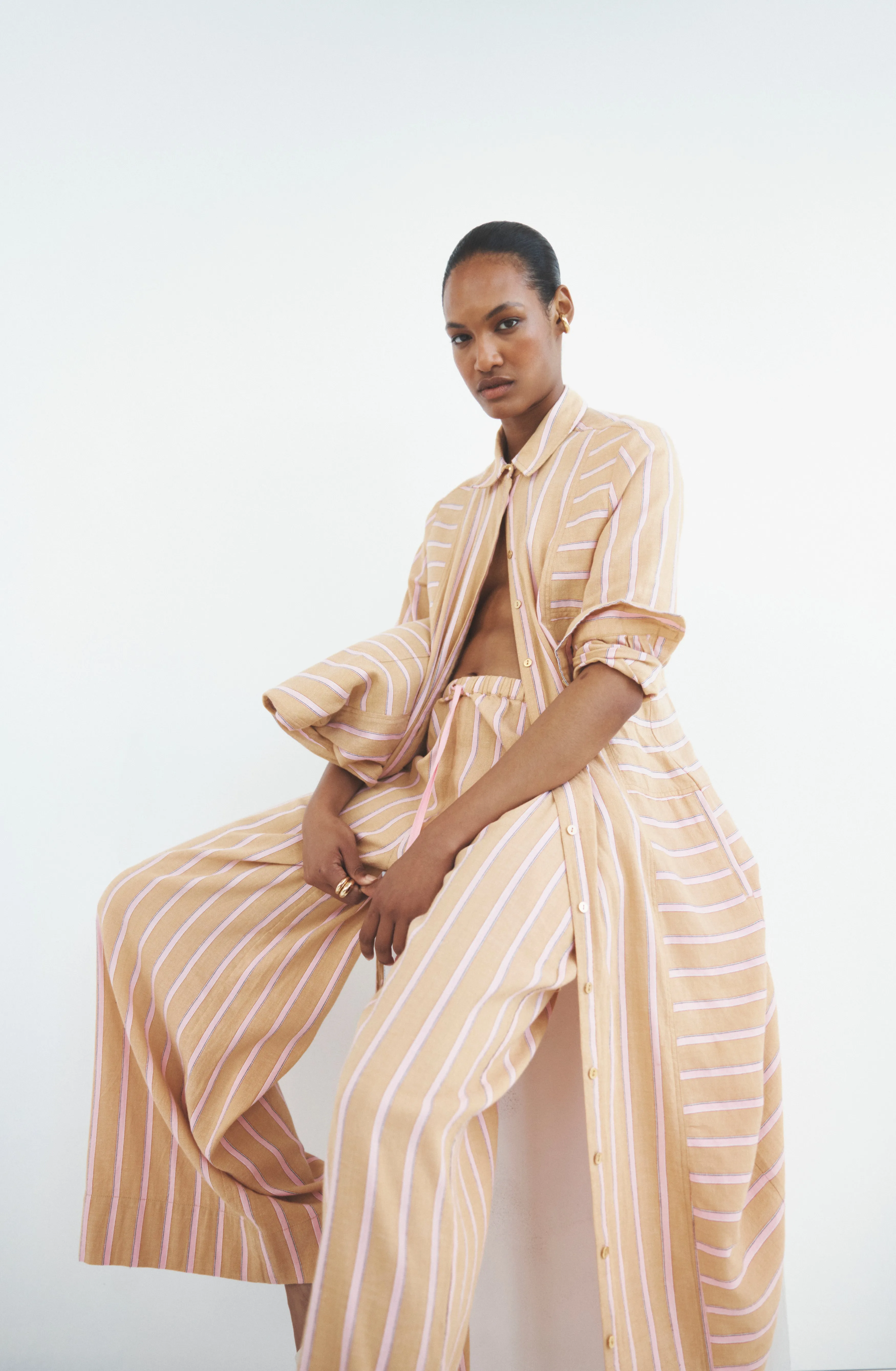 Ajax Camel Stripe Shirtdress