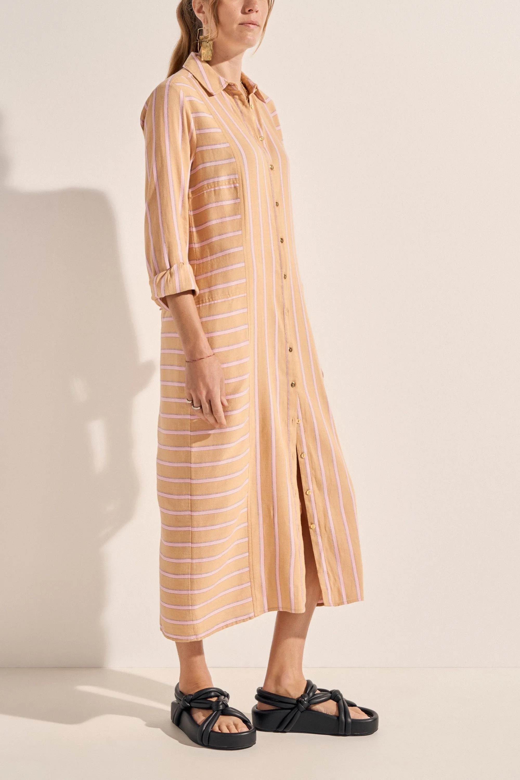 Ajax Camel Stripe Shirtdress