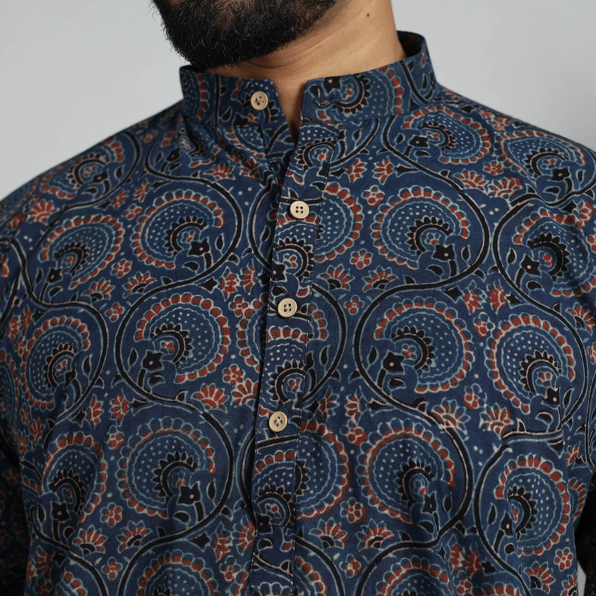 Ajrakh Block Printed Cotton Men Long Kurta 19