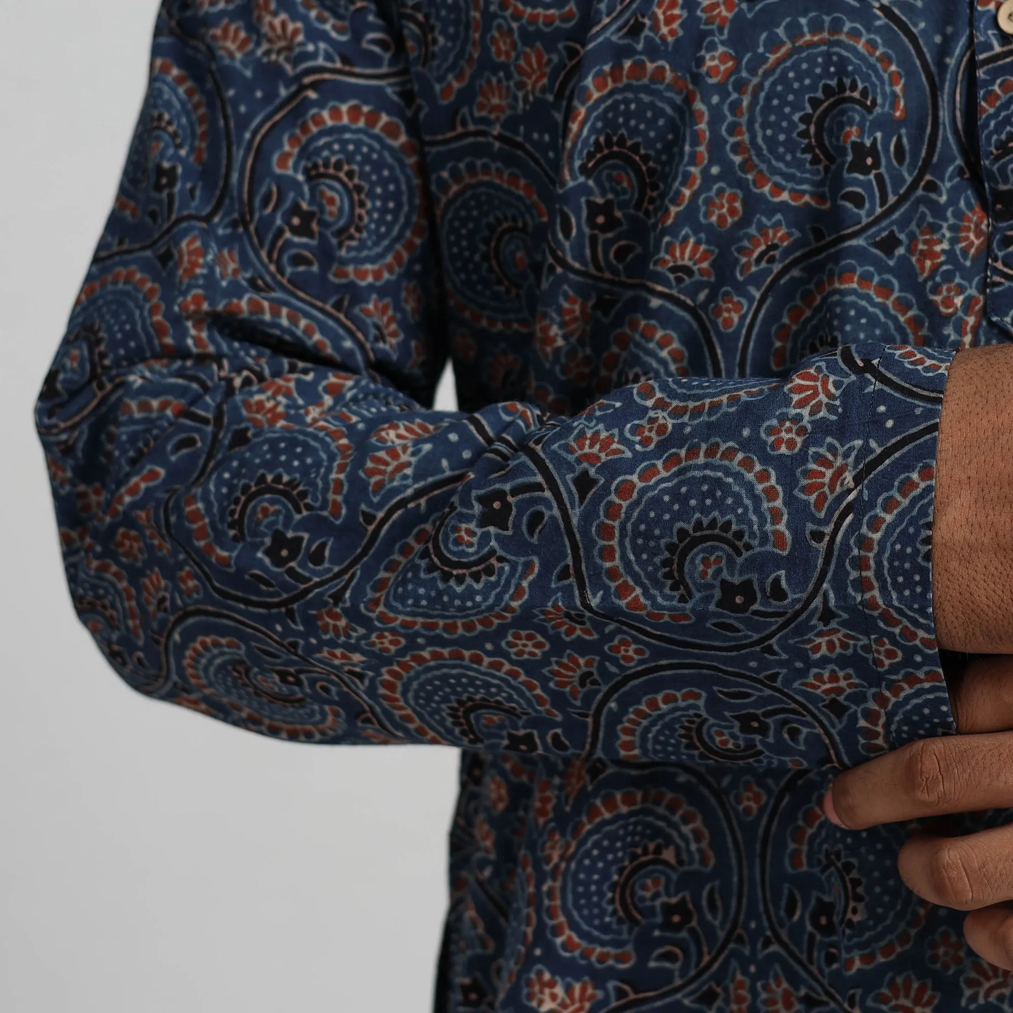 Ajrakh Block Printed Cotton Men Long Kurta 19