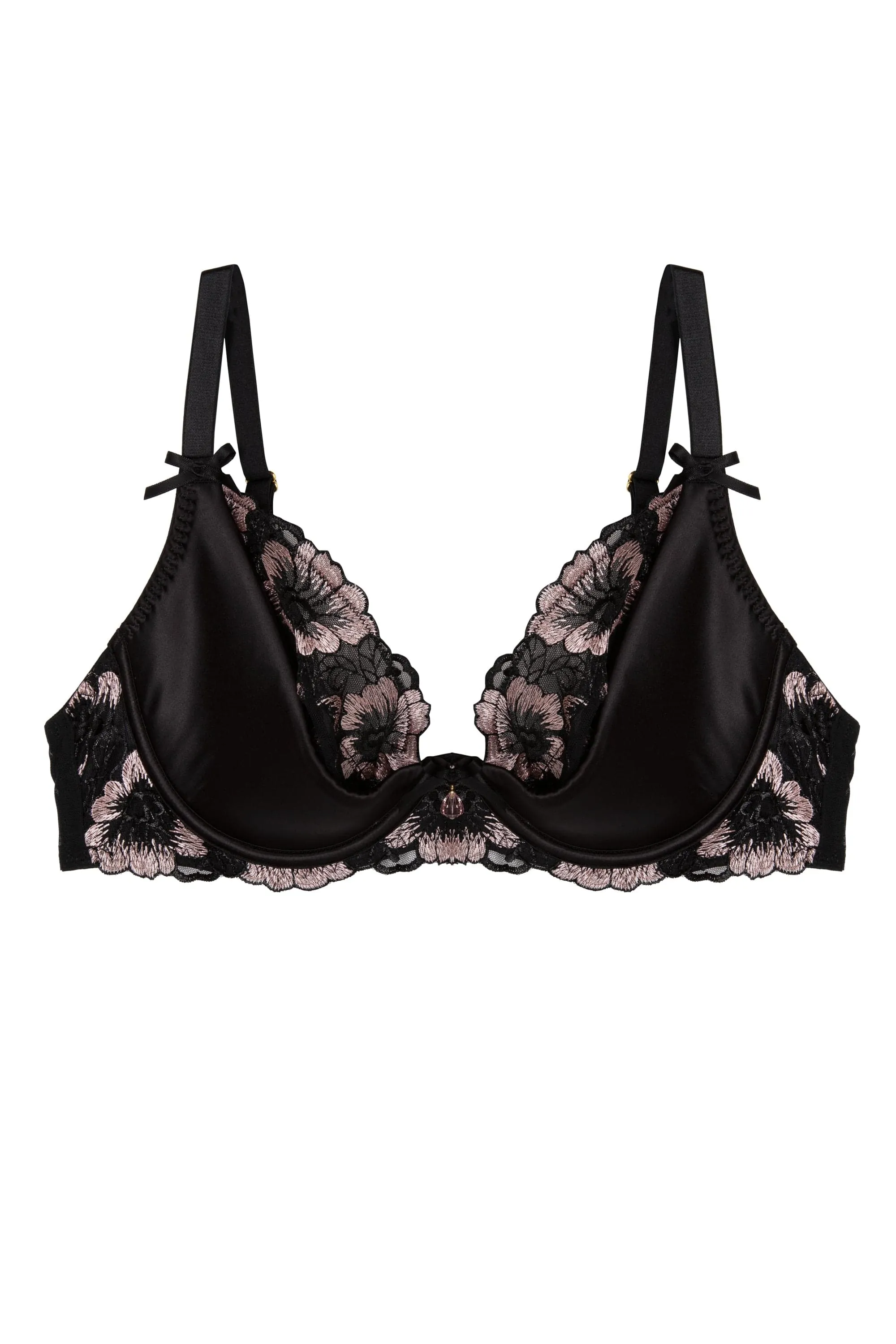 Alicia Black and Pink Embroidered Plunge Bra