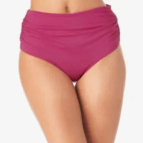 Anne Cole Convertible High Waist Shirred Swim Bottom Berry