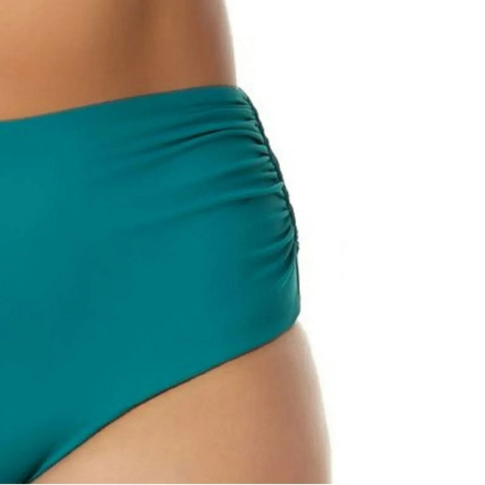 Anne Cole Convertible High Waist Shirred Swim Bottom Ocean Green