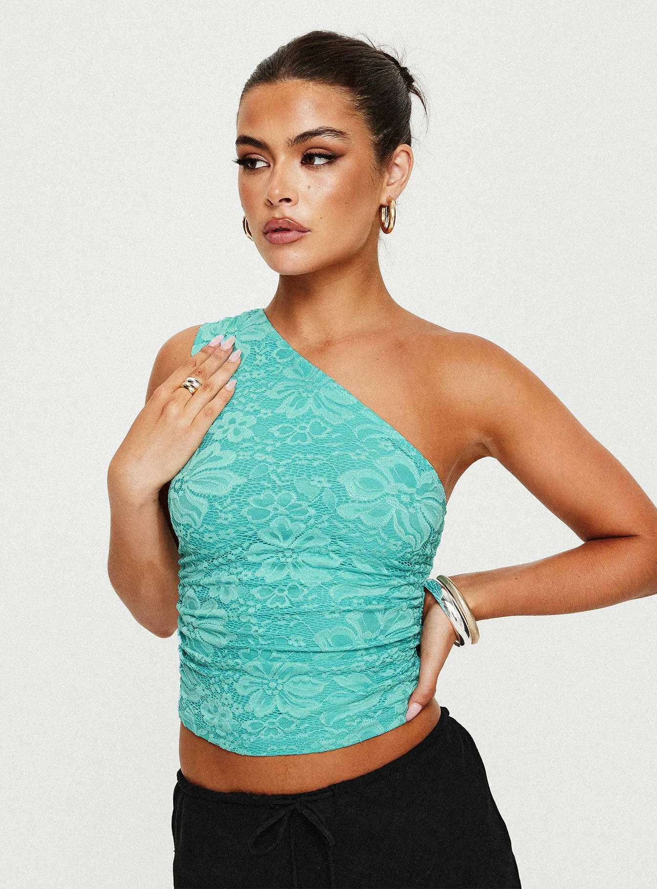 Annem One Shoulder Lace Blue