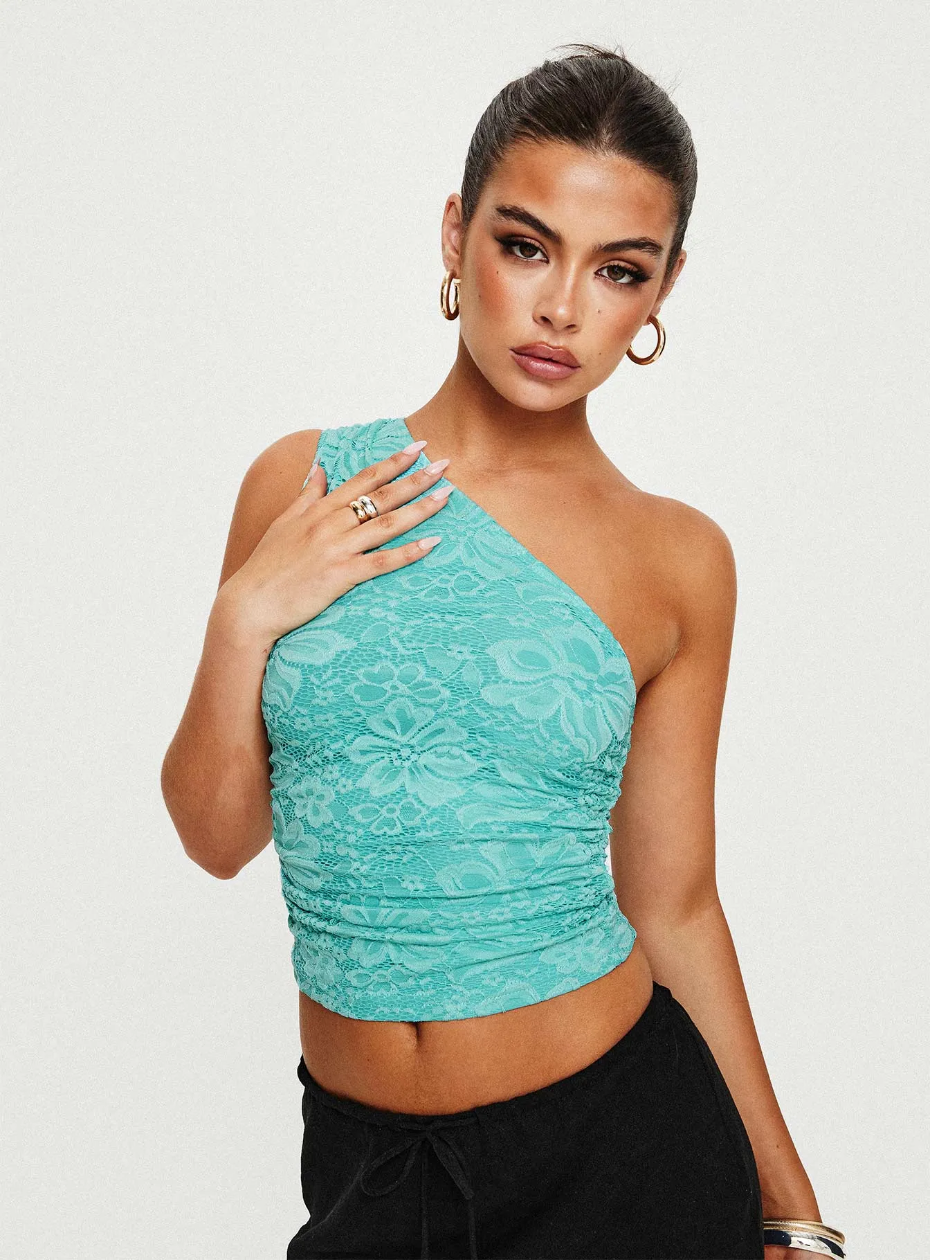 Annem One Shoulder Lace Blue