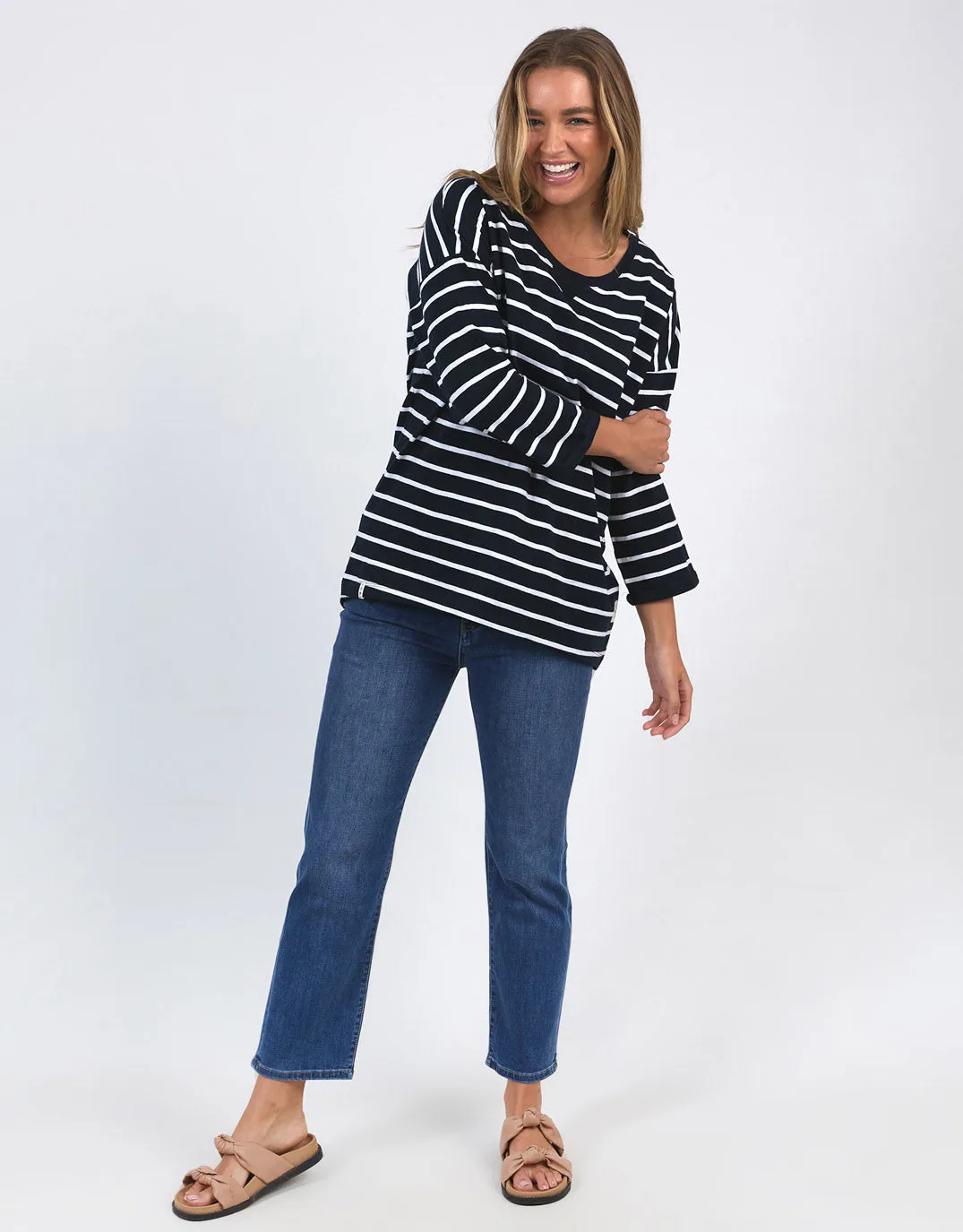 Annie 3/4 Sleeve Tee - Navy/White Stripe