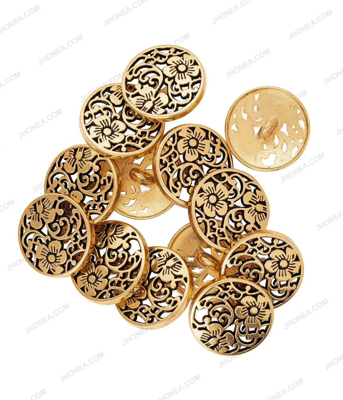 Antique Gold Floral Cutwork Design Metal Buttons for Men/Women