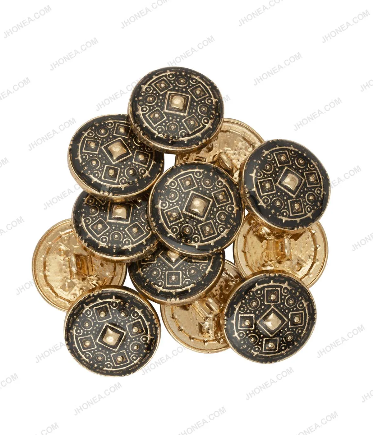 Antique Gold Geometric Dotted Design Lamination Metal Buttons