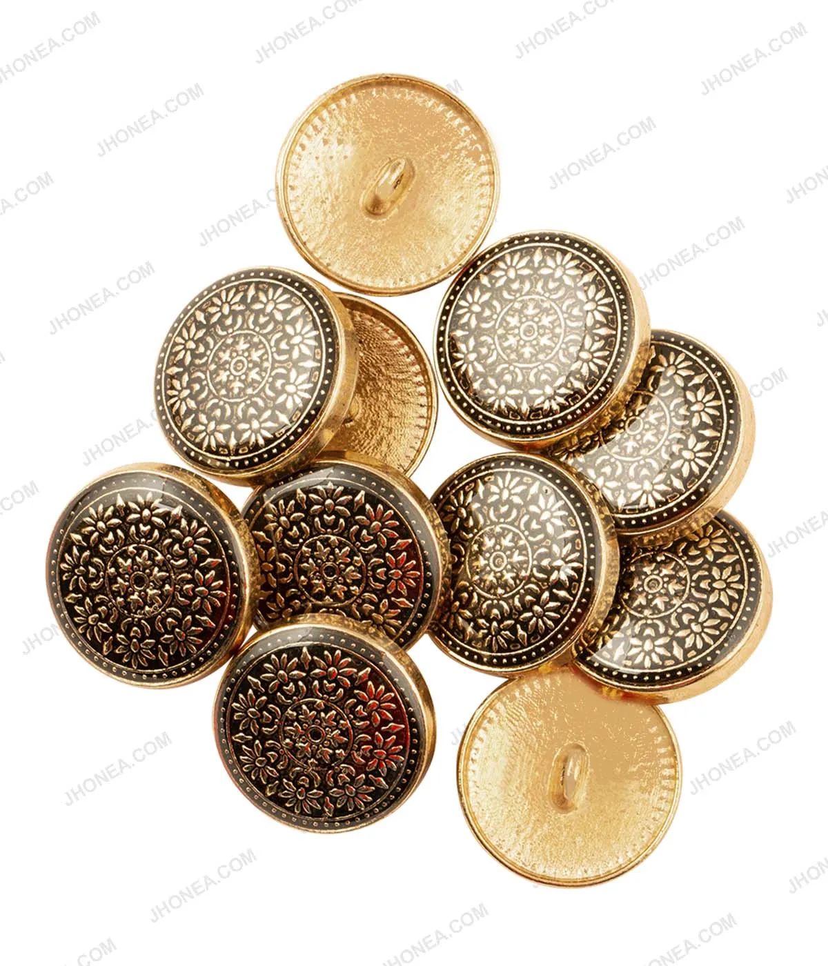 Antique Gold Intricate Floral Motif Lamination Metal Buttons